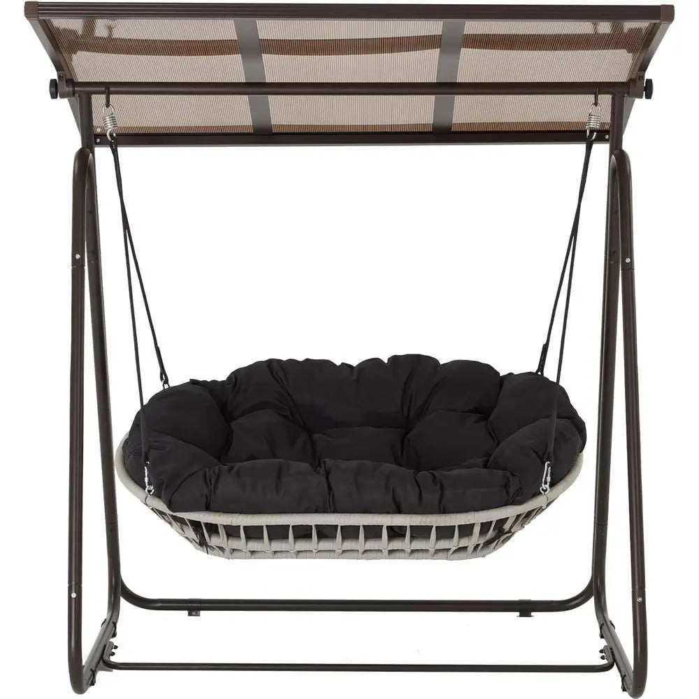 Weatherproof Rattan Swing Chair With Cushions And Adjustable Hardtop For Patio