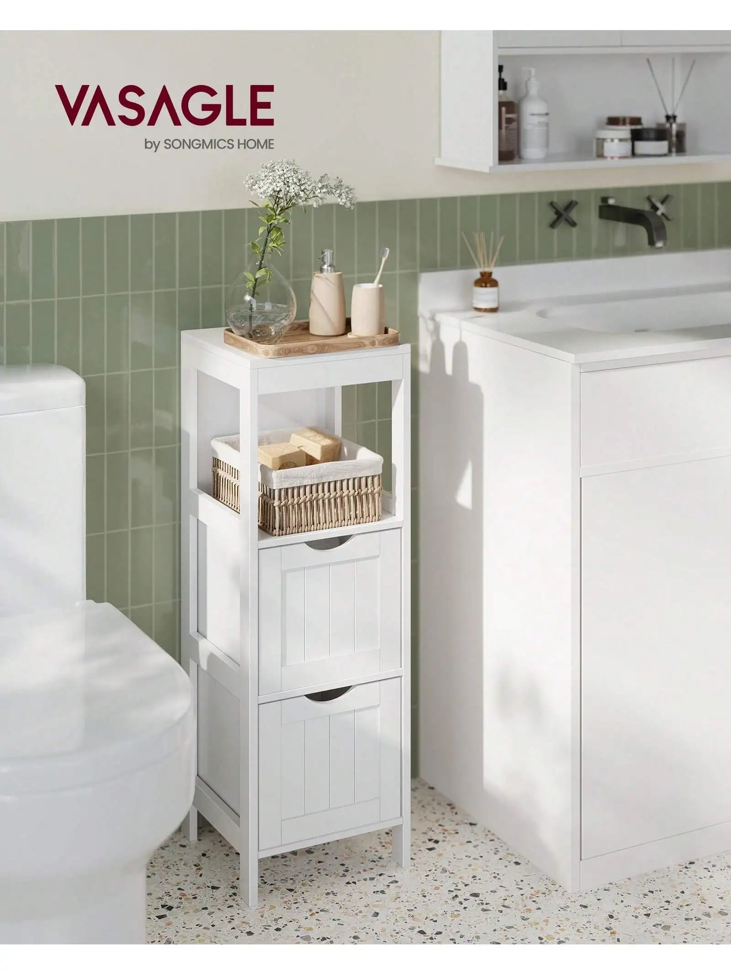 Freestanding Bathroom Floor Cabinet With Two Drawers And Shelf