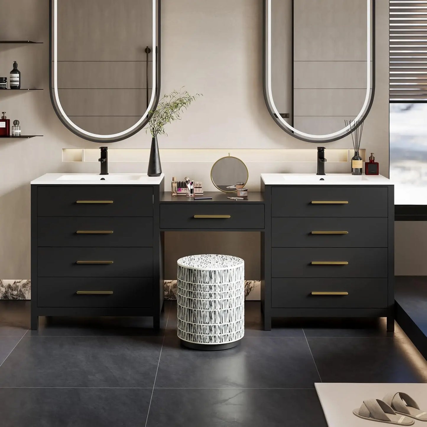 Modern Bathroom Vanity Sink Combo With Makeup Desk Faucets