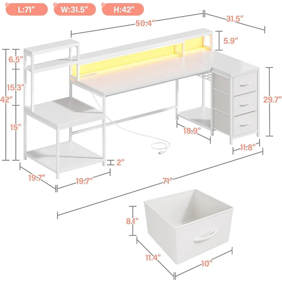 High Concerned L Shaped Gaming Desk With LED Lights