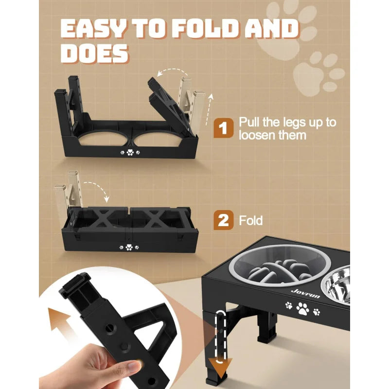 Adjustable Elevated Dog Bowl Stand With Stainless Bowls
