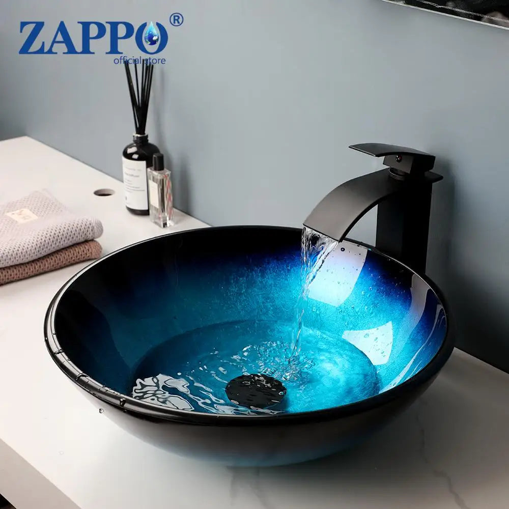 Torayvino Tempered Glass Vessel Sink With Waterfall Faucet