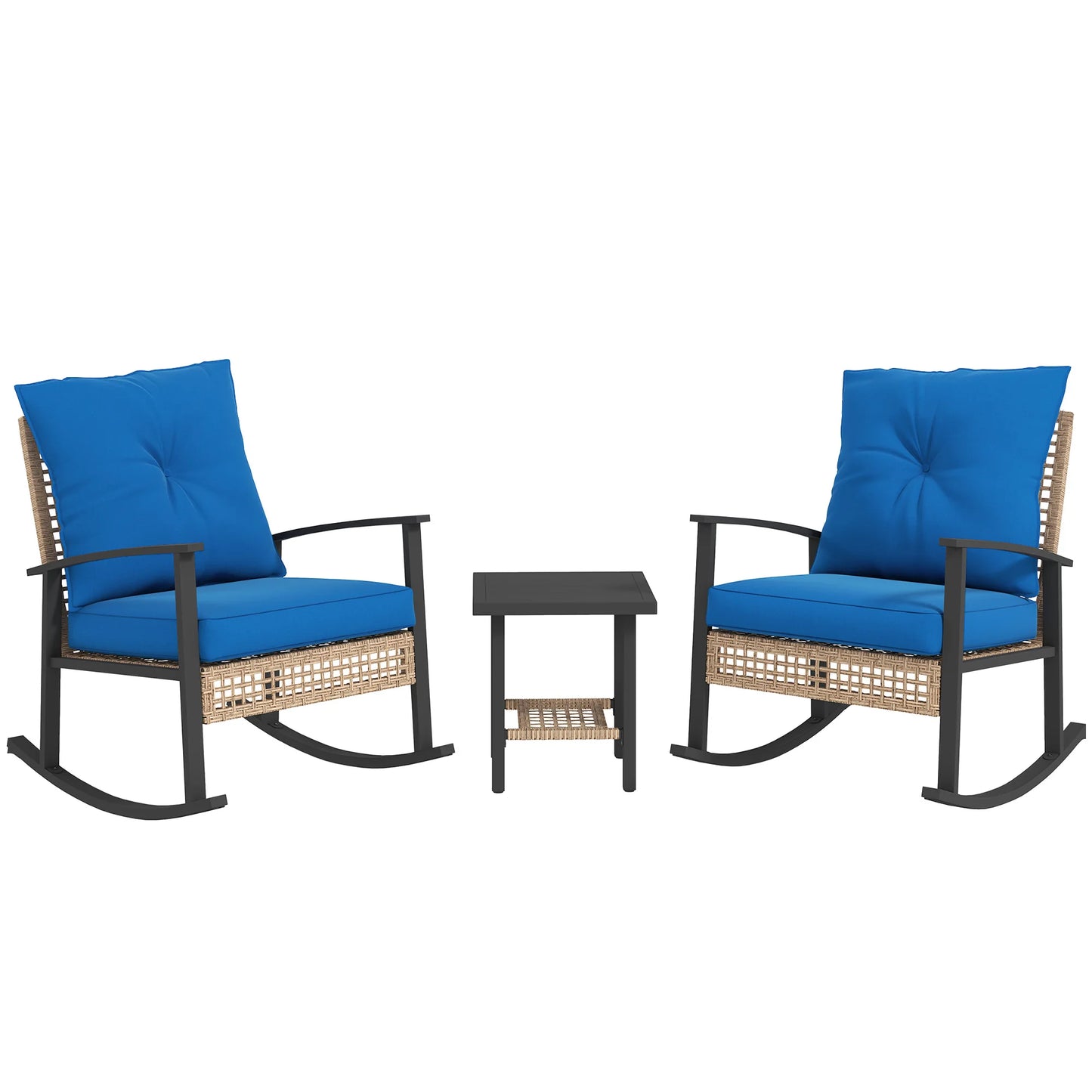 3 Pieces Bistro Set With Rattan Rocking Chairs And Coffee Table