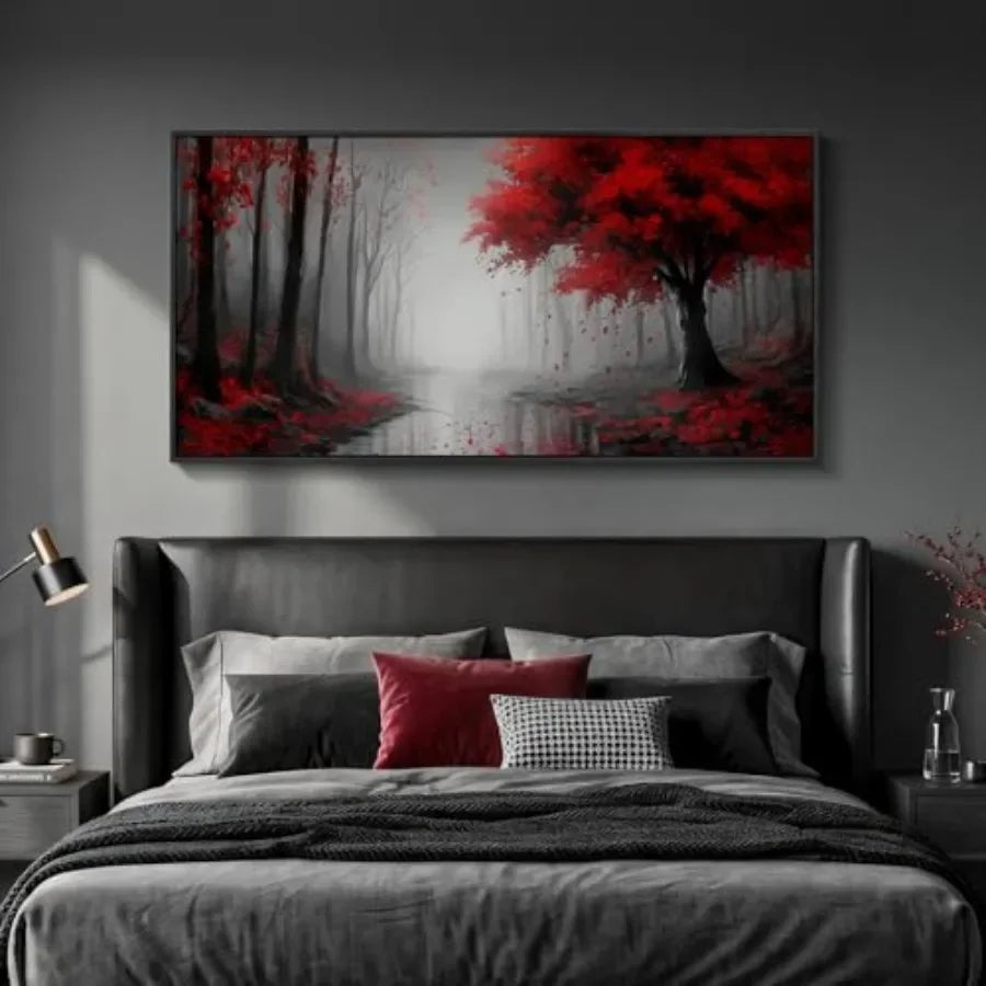 Framed Landscape Wall Art Canvas Forest Scene Living Room