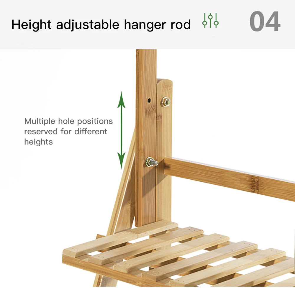 Folding Bamboo Plant Stand Three Tier Indoor Outdoor Shelf