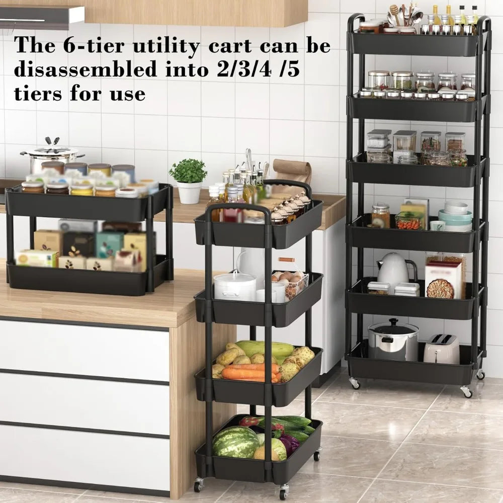 NBVCX 6 Tier Rolling Utility Cart With Handle Office Living Room Kitchen