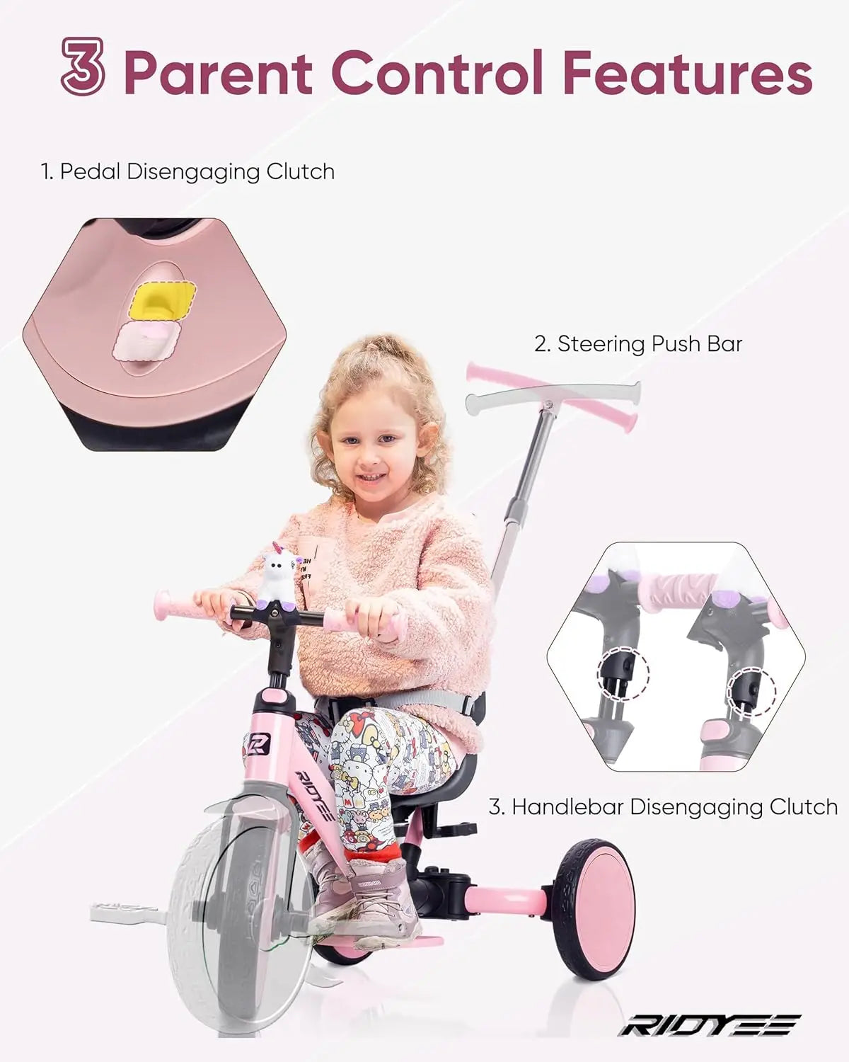 5-In-1 Convertible Tricycle For Toddlers With Safety Belt
