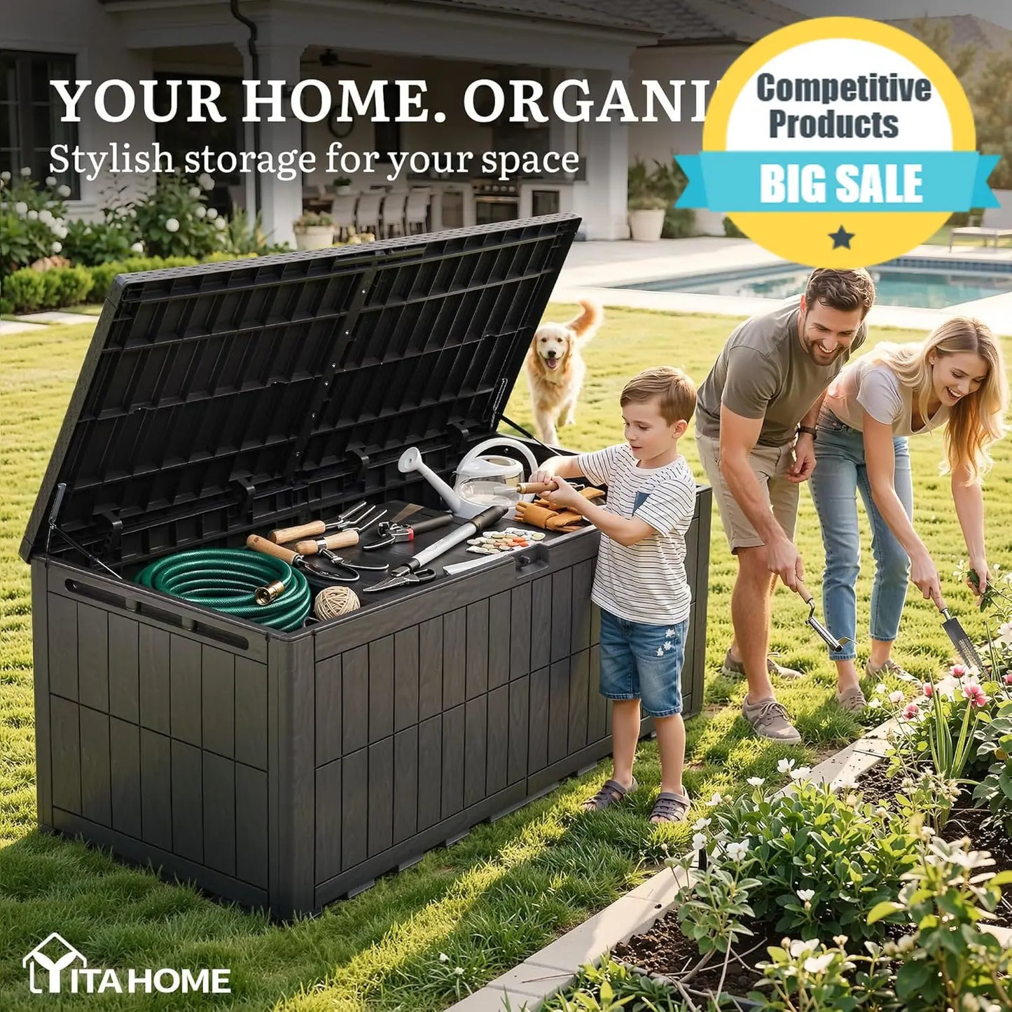 Durable Outdoor Deck Box Resin Waterproof Storage With Lock