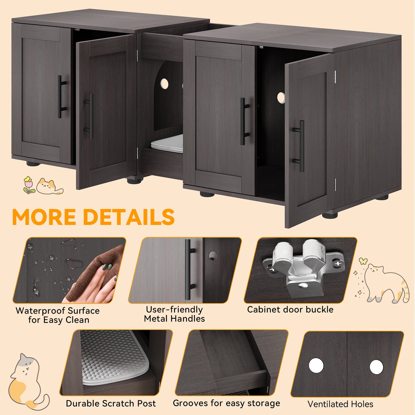 Guangdong Wooden Litter Box Enclosure for Two Cats