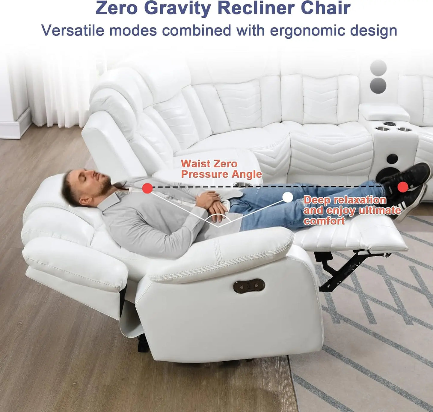 Power Couch Leather Recliner Sofa With LED USB Speaker