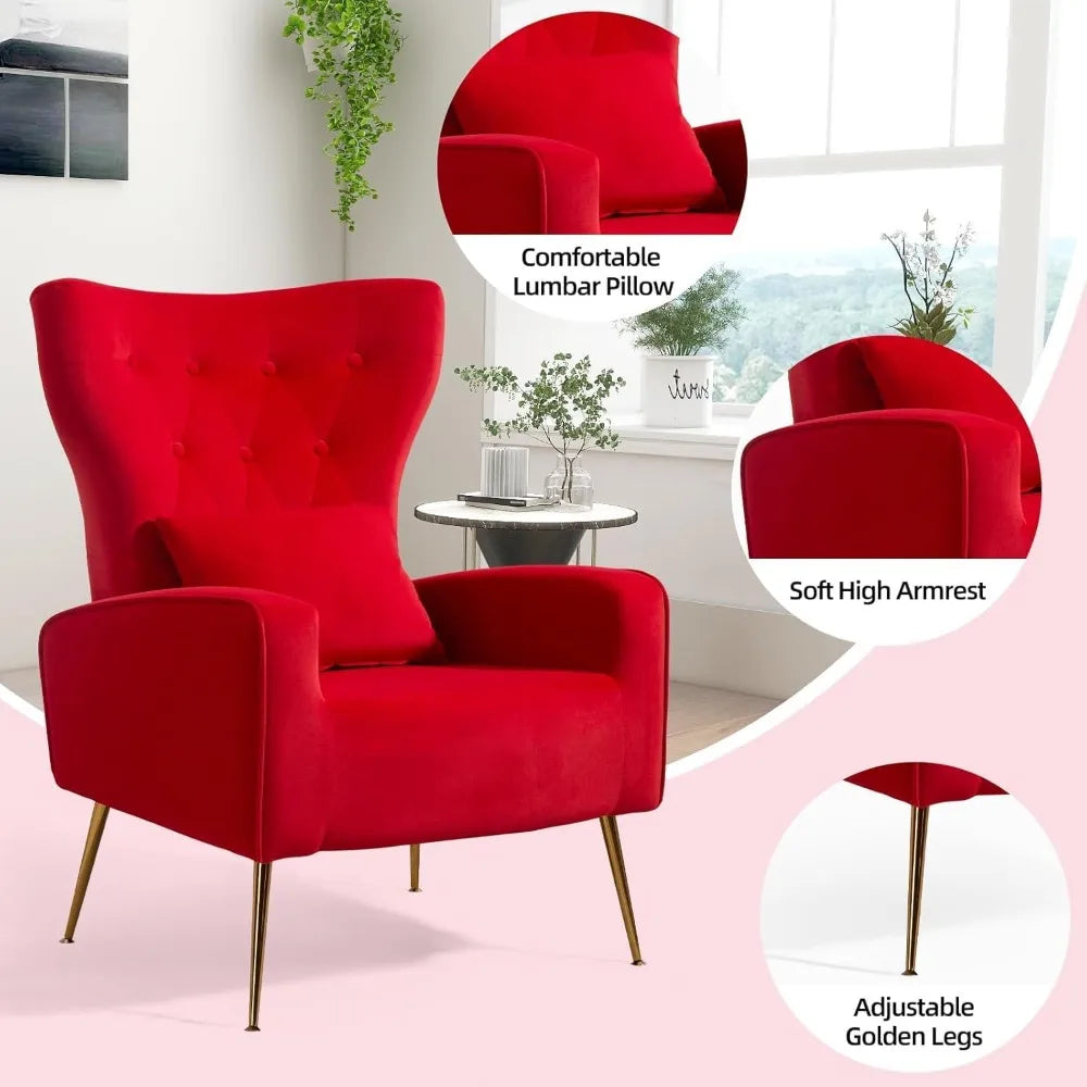 Mid Century Modern Velvet Accent Armchair With Tufted Back