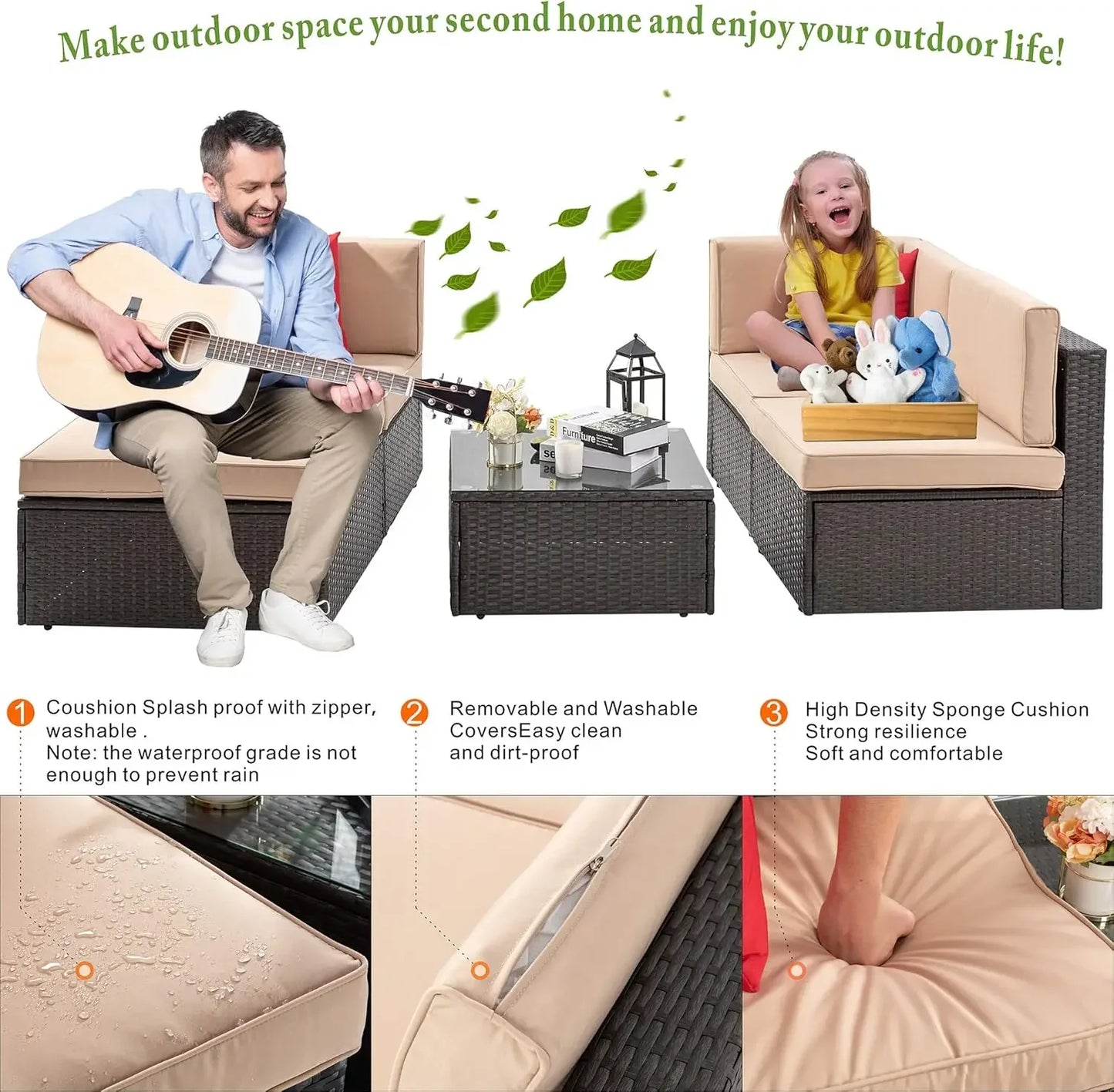 XMSJ All Weather Patio Furniture Set with Ottoman Outdoor