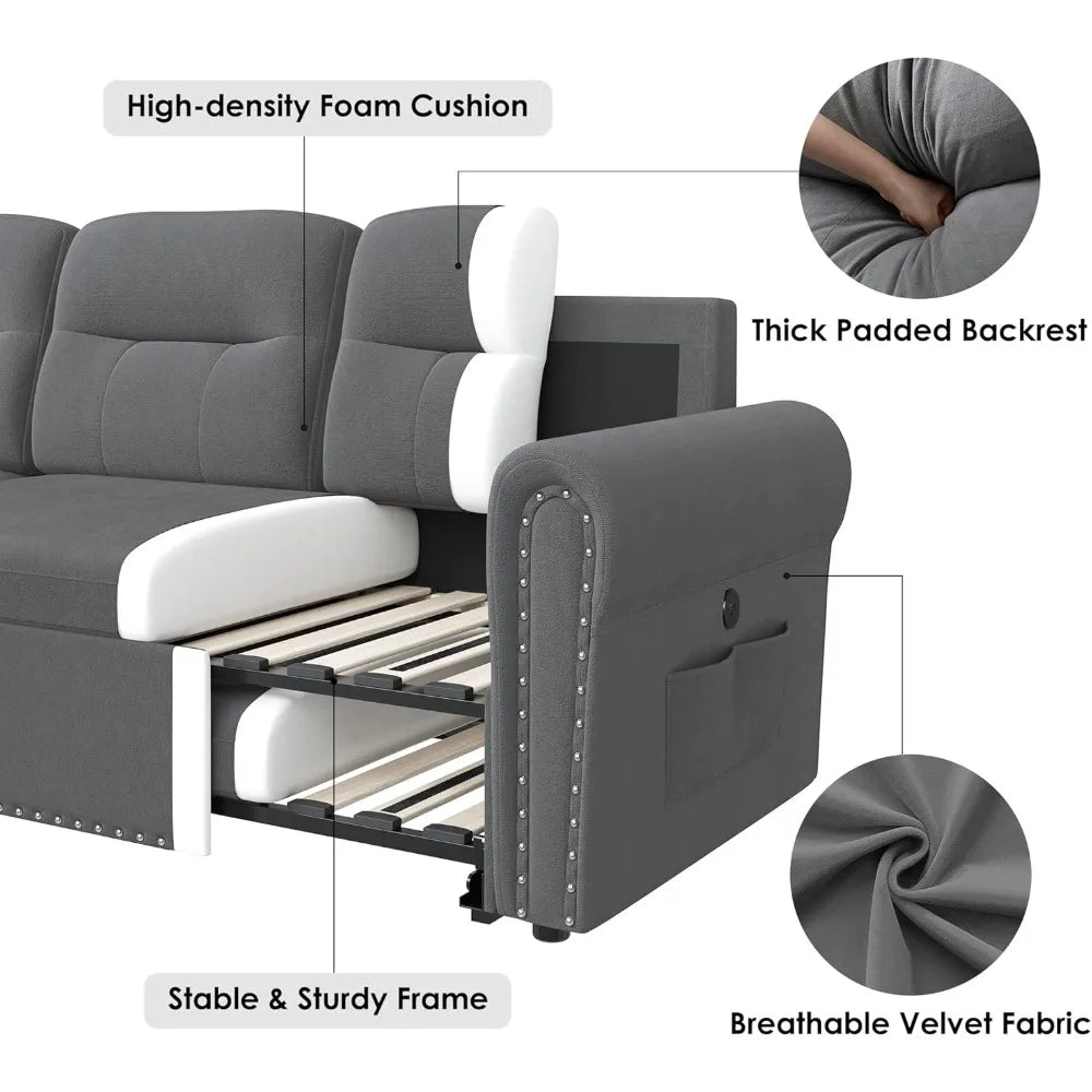 MKDK Sleeper Sofa Bed Sectional With Reversible Storage