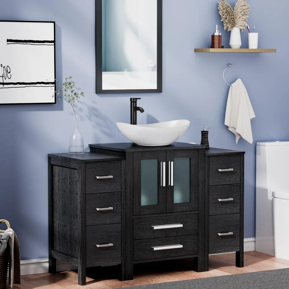 48 Inch Black Bathroom Vanity with Sink Combo and Storage Cabinets