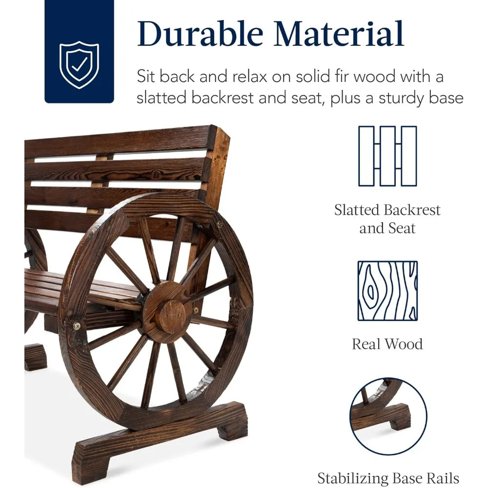 Two Person Wooden Wagon Wheel Bench for Outdoors Garden