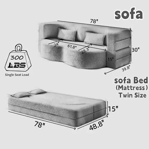 CN Convertible Floor Sofa With Two Cushions And Mattress
