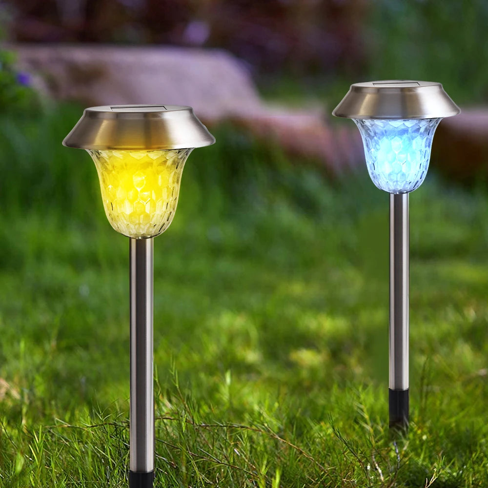 Solar Powered Stainless Steel RGB Garden Lights Yard Stakes