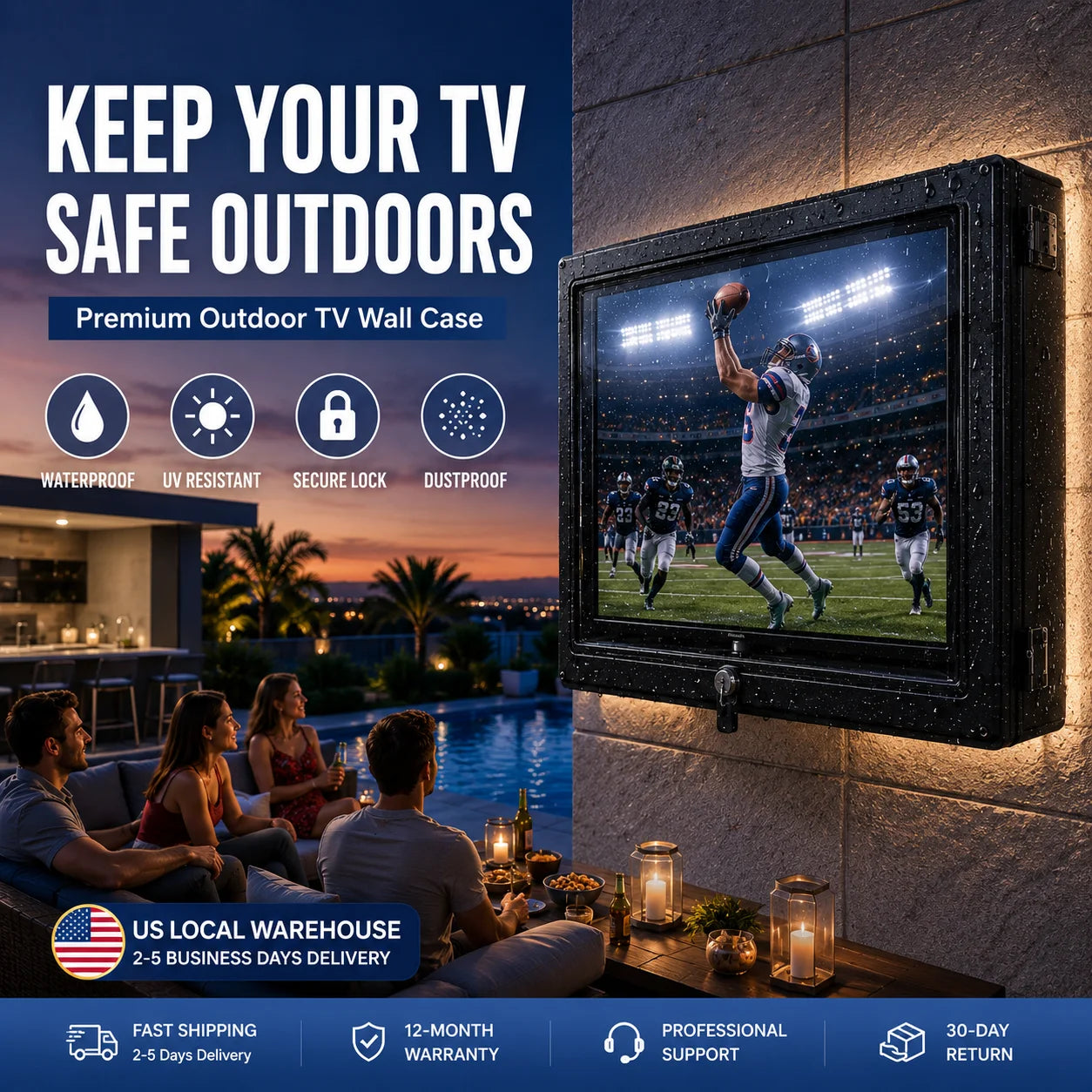 Outdoor TV Enclosure Waterproof Weatherproof Metal Cabinet Gas Struts