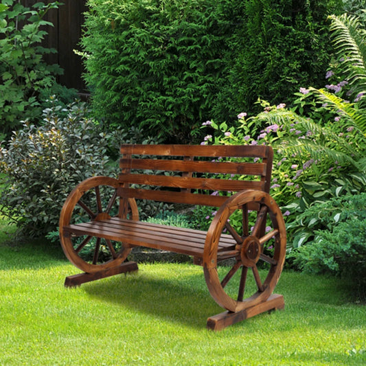 Angduo Out Vita Wooden Garden Bench Wagon Wheel Armrest