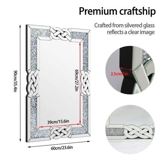 Crystal Wall Mirror Rectangle Decor For Bright Living Spaces