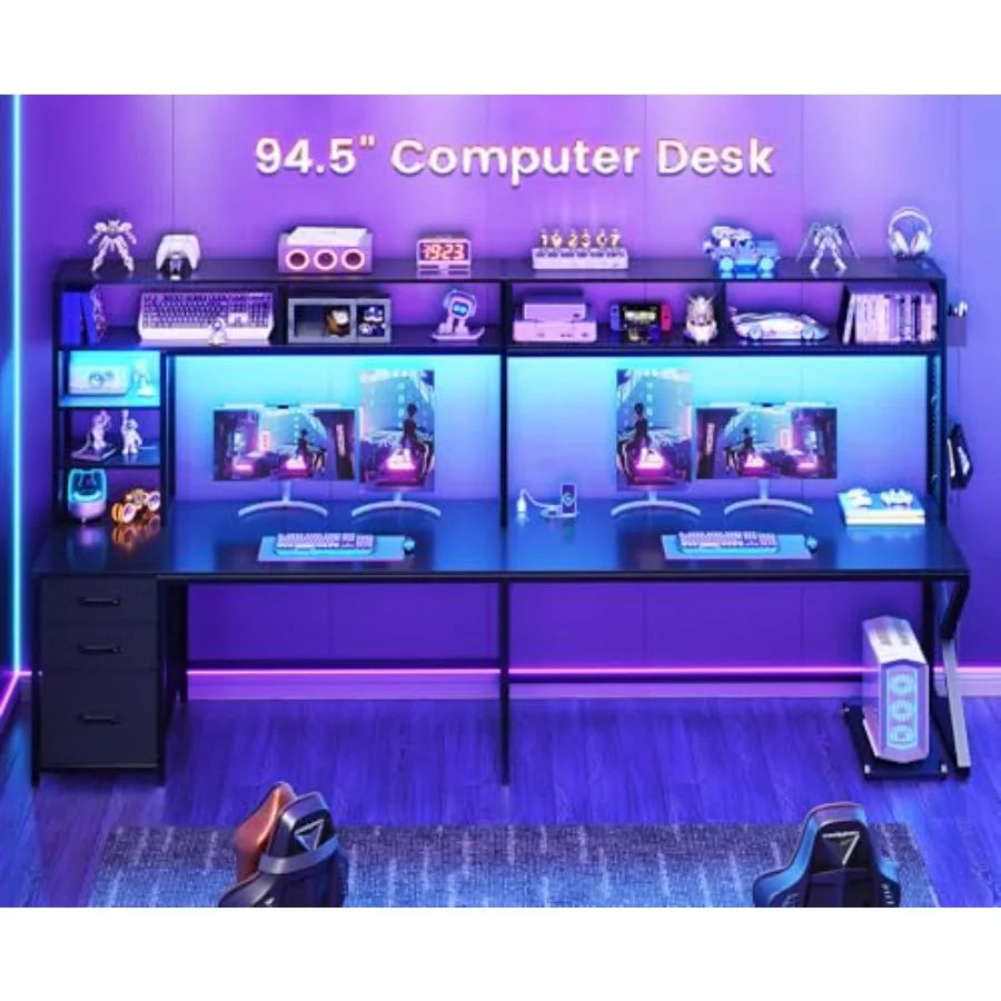 MDNG L Shaped Gaming Desk With Storage Drawers Hutch