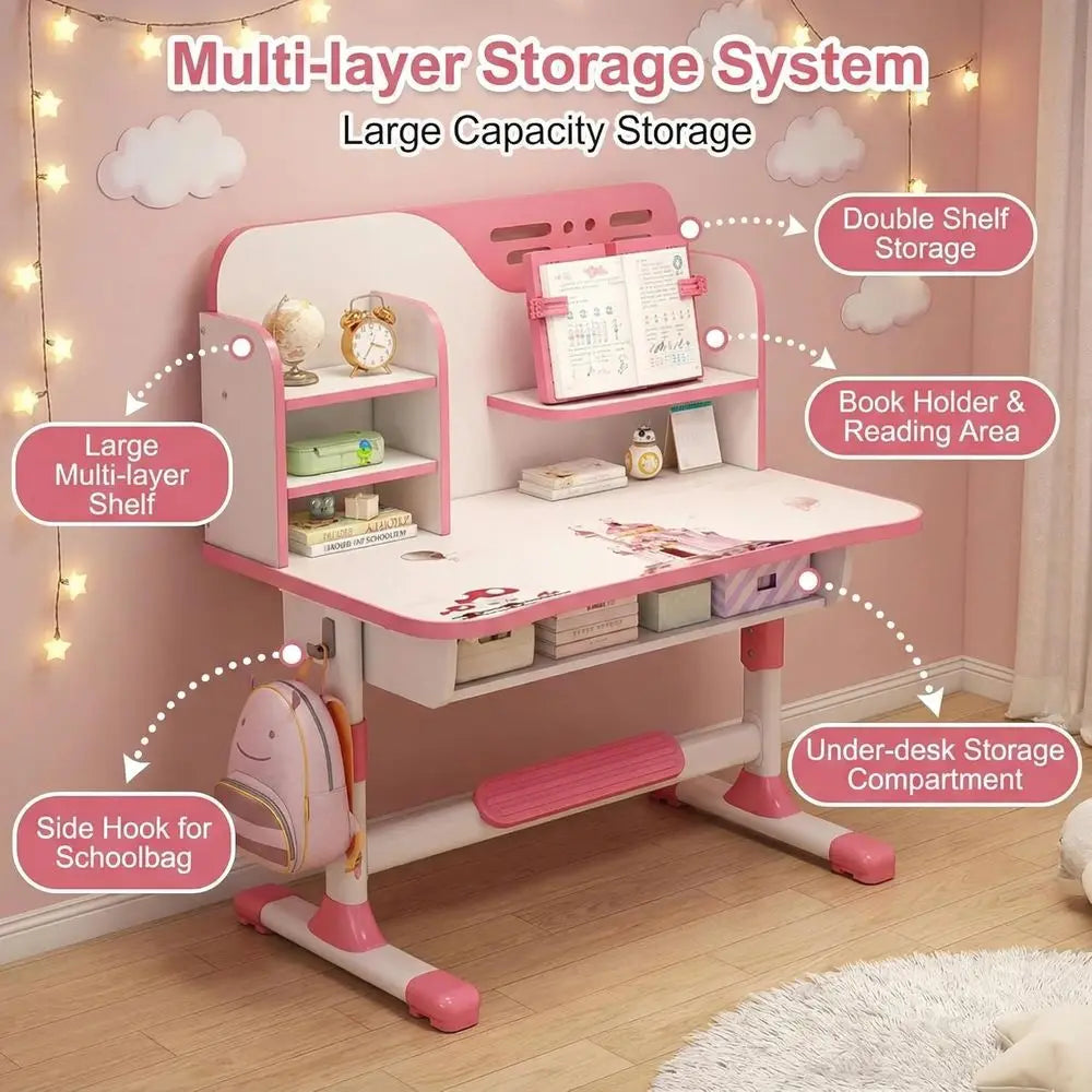 Height Adjustable Kids Desk and Chair Set for Growth