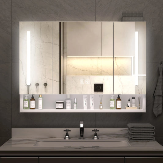 Modern 39x28 Inch Bathroom Cabinet with Mirror LED Lights and Storage Compartments