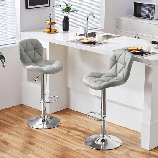 Bar Stools Set 2 Modern Adjustable PU Leather Swivel