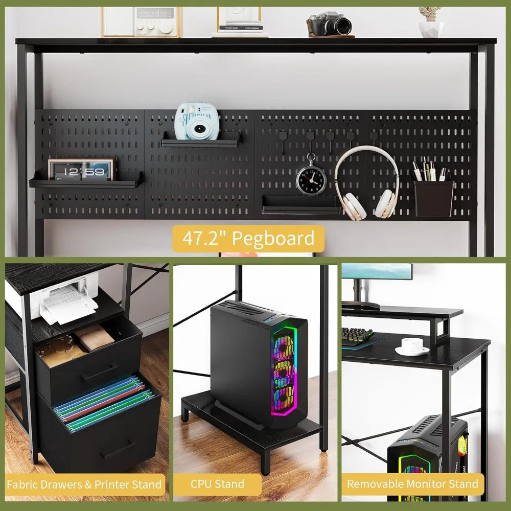 Yoobure L Shaped Desk With Pegboard And Drawers Reversible Computer Desk With Storage
