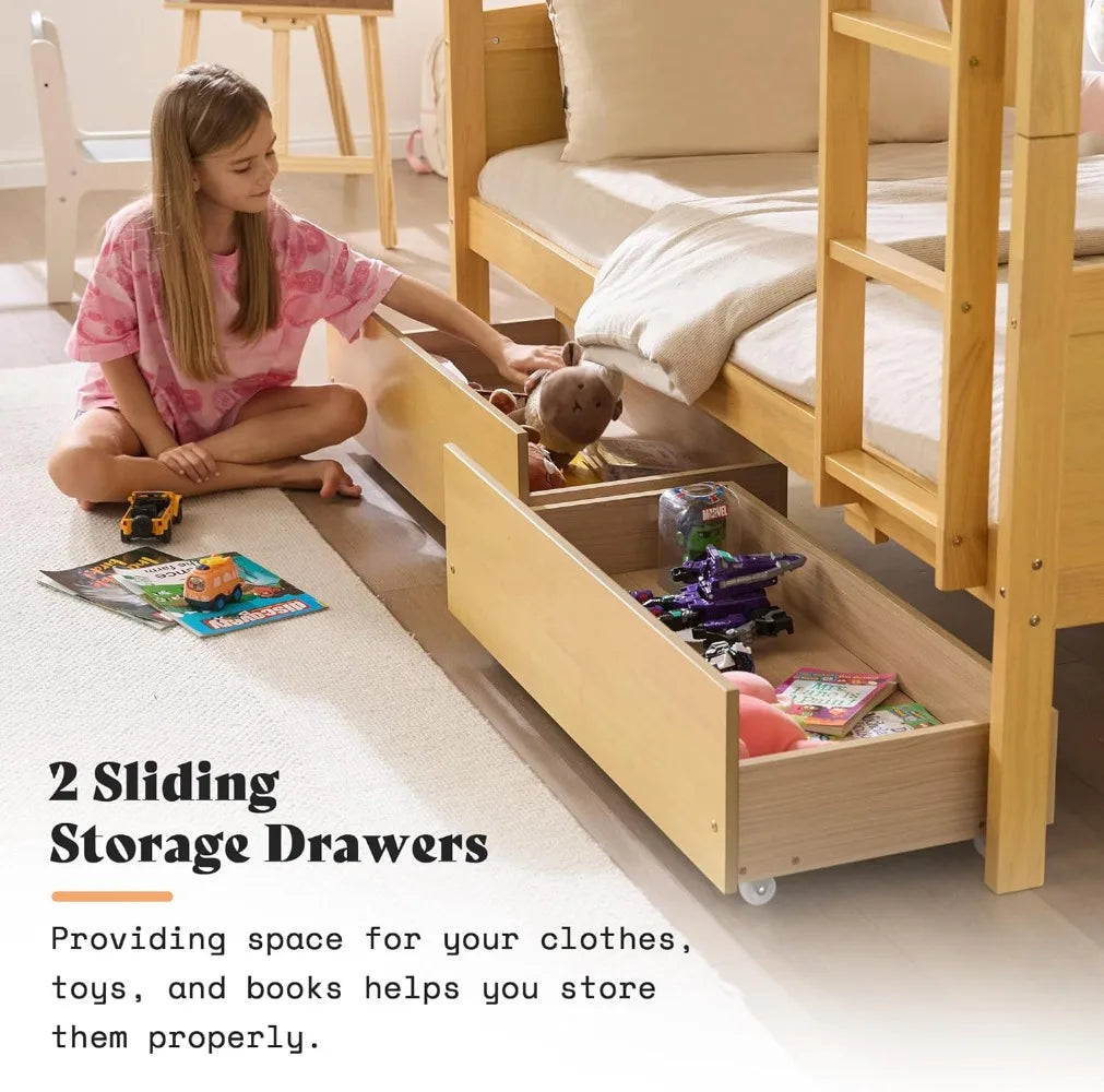 Convertible Twin Bunk Bed With Storage Drawers Metal Frame