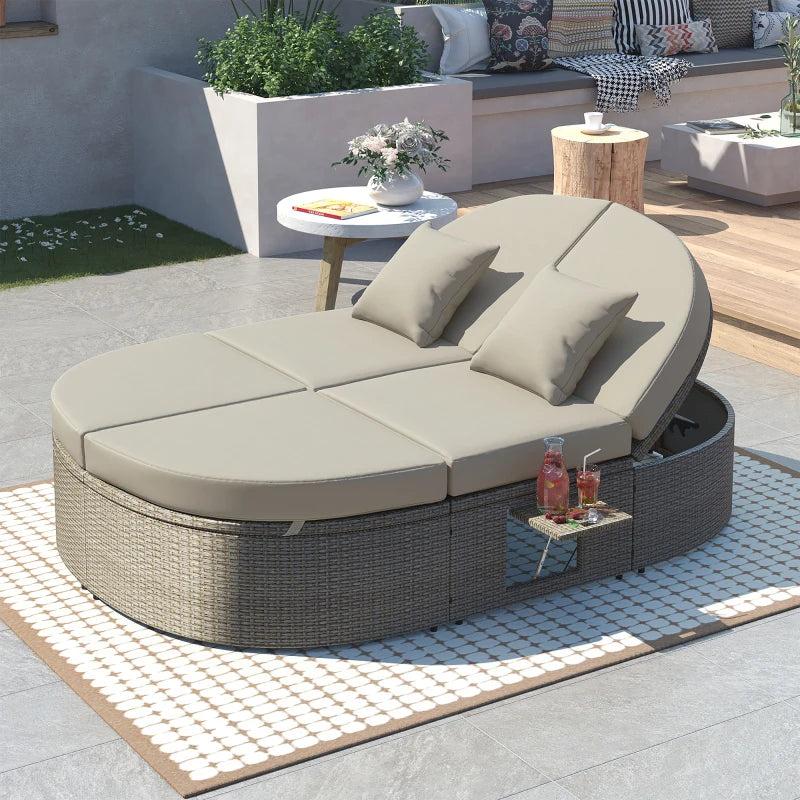 Rattan Outdoor 2 Person Reclining Daybed With Cup Trays
