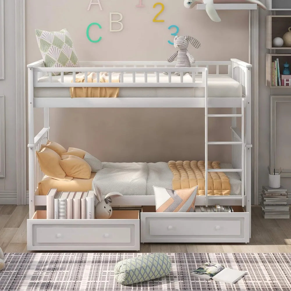 Merax Twin Over Twin Bunk Bed Featuring Storage Drawers