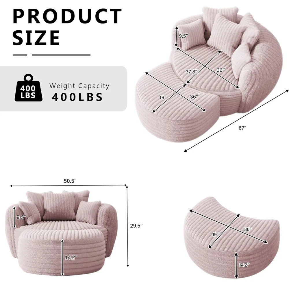 Oversized Corduroy Chaise Lounge Chair With Ottoman