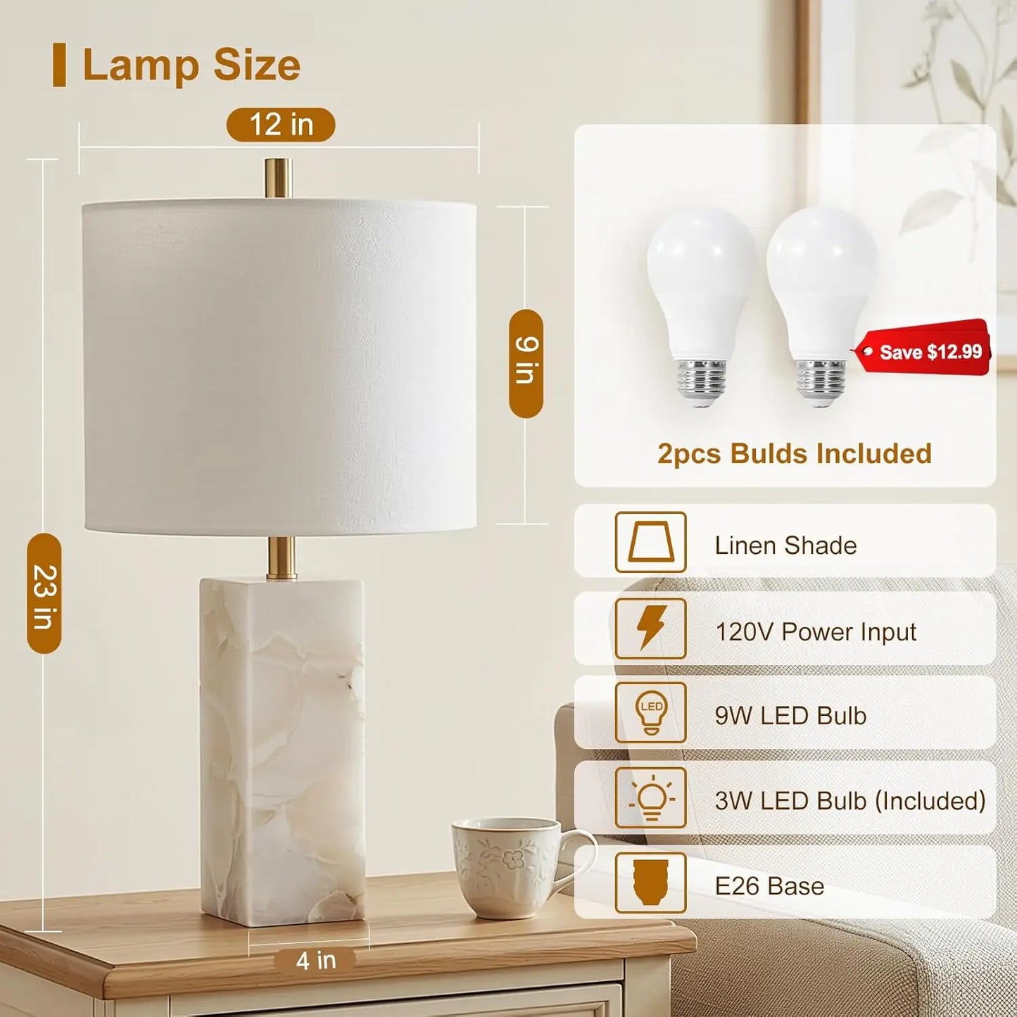 Alabaster Table Lamp Set of 2 Night Light BedroomSanctuary