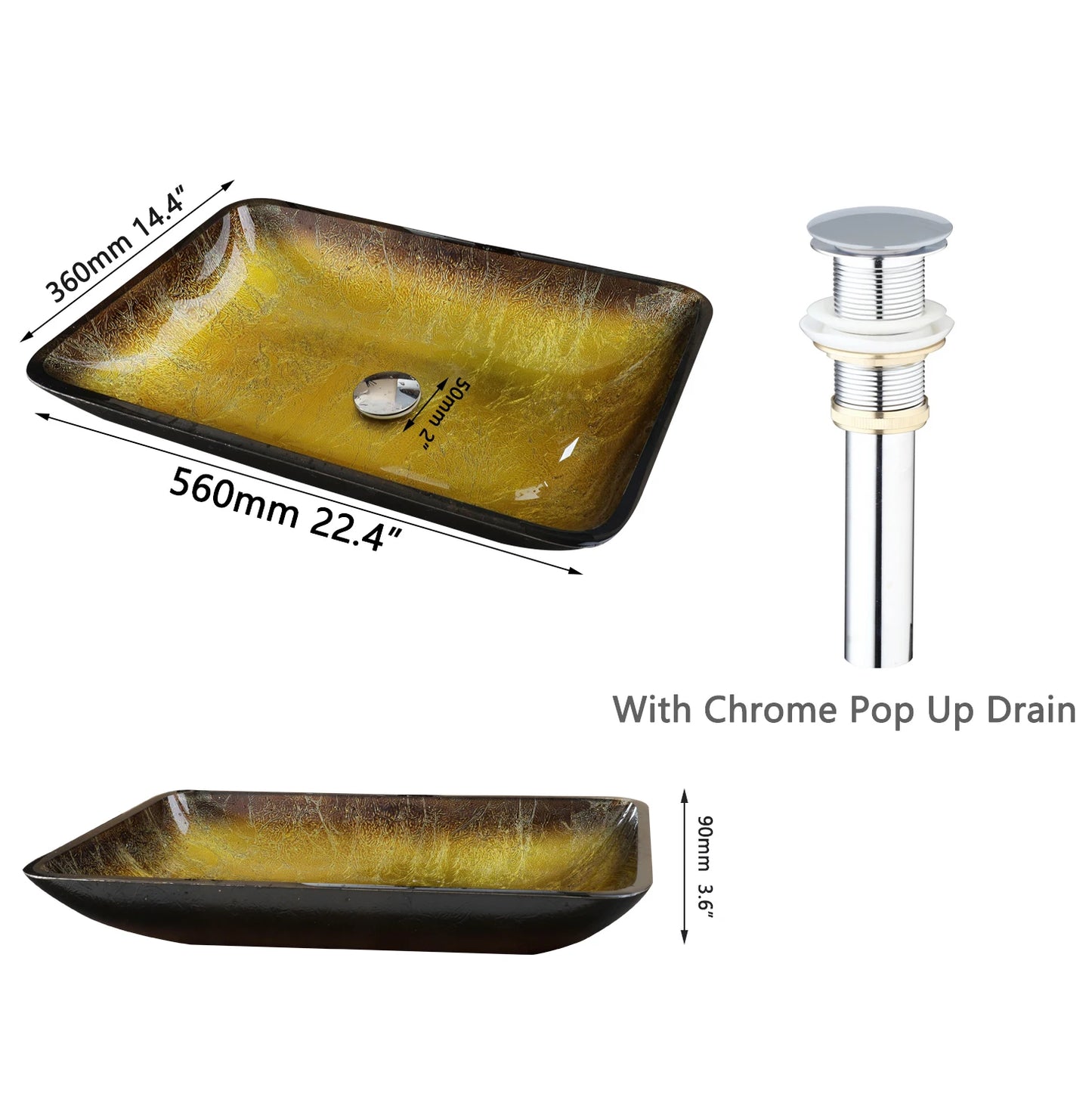 MEKKHALA Bathroom Vessel Sink Glass With Waterfall Faucet Mixer