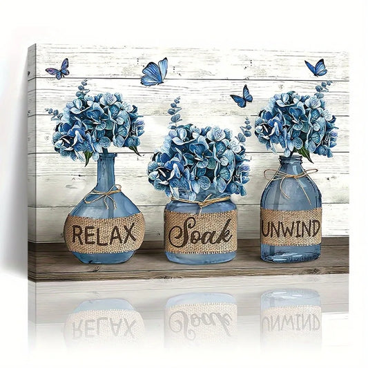 Art Deco Blue Daffodil Canvas Wall Art with Wood Frame for Home Decor