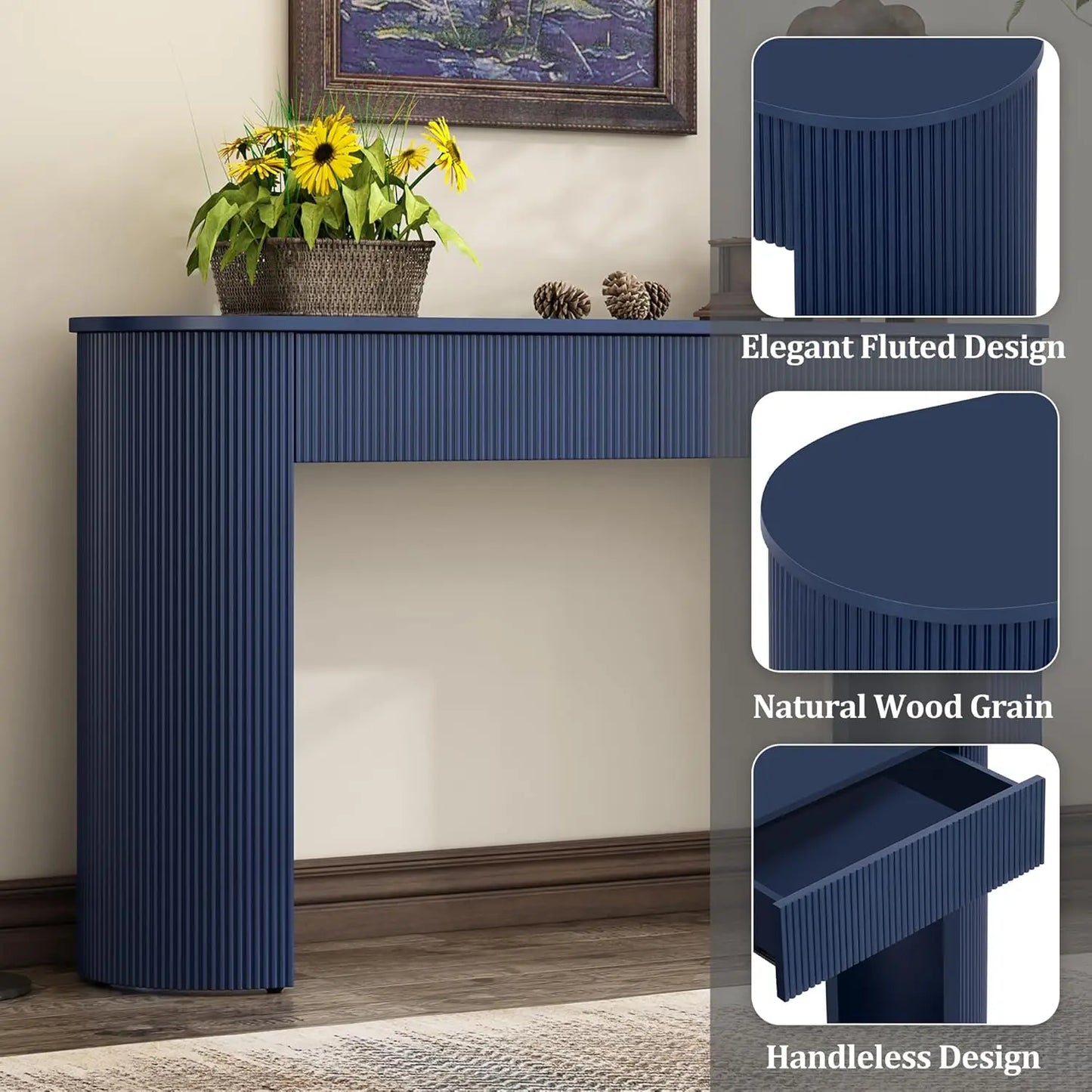 ZHENDAI Elegant Entryway Console Table With Fluted Design