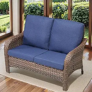 Modern Outdoor Wicker Loveseat Sofa with Cushions for Patio or Deck