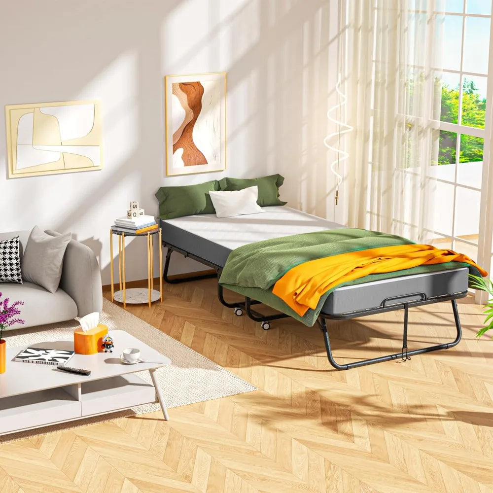 Folding Bed With Memory Foam Mattress And Wheels