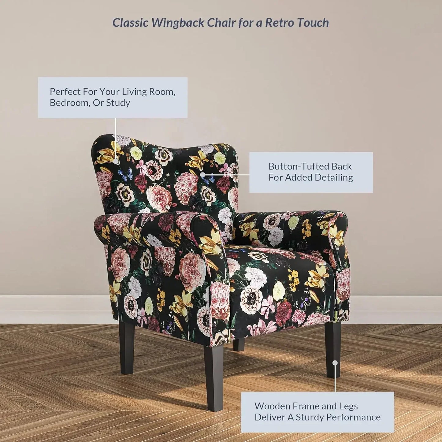 Allston Modern Accent Chair Wingback Upholstered Armchair Living Room