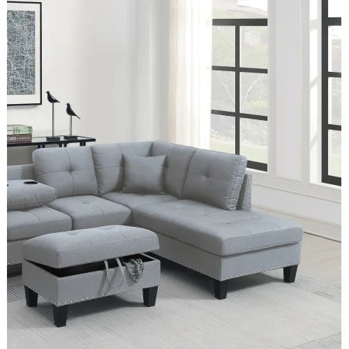 Modern Segmented Sofa Set With Storage Footstool Cup Holders