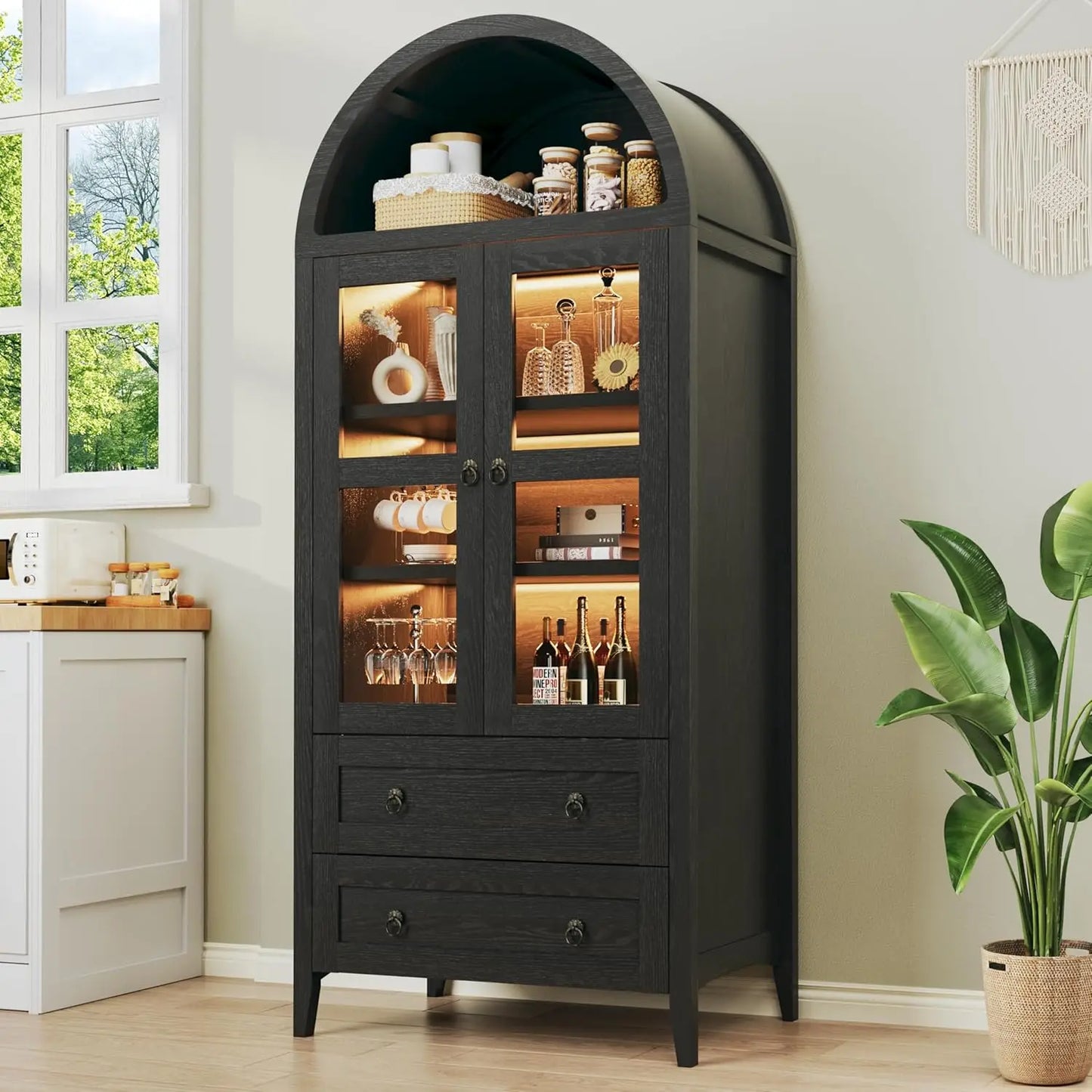 71 Inch Tall Pantry Cabinet with LED Lights and Adjustable Shelves for Kitchen