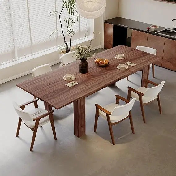 Expandable Wooden Dining Table for 6 to 8 People in Oak Finish