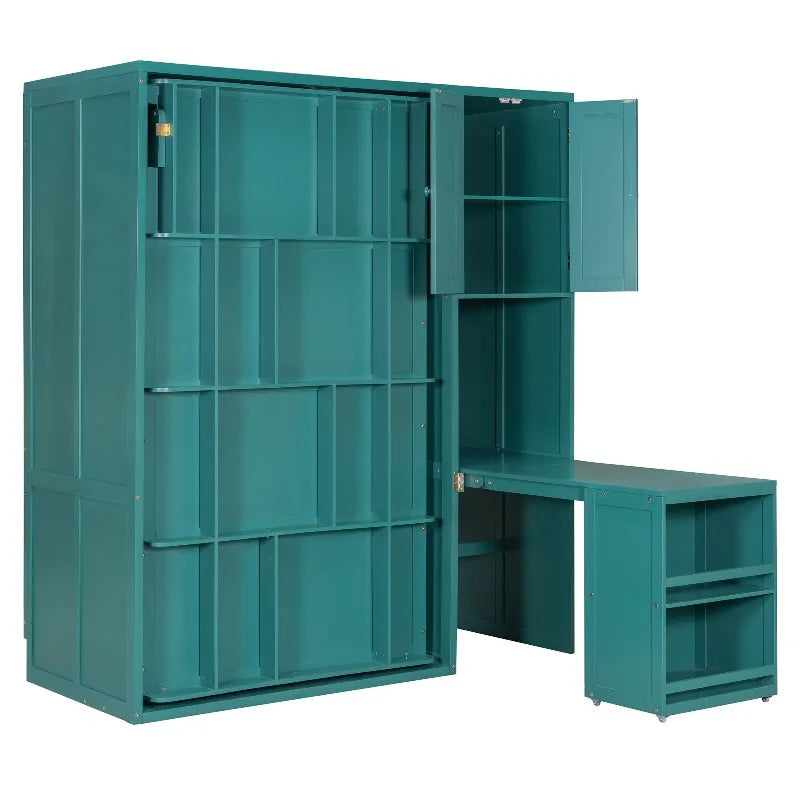 Rotating Wall Murphy Bed With Bookshelf And Extendable Desk