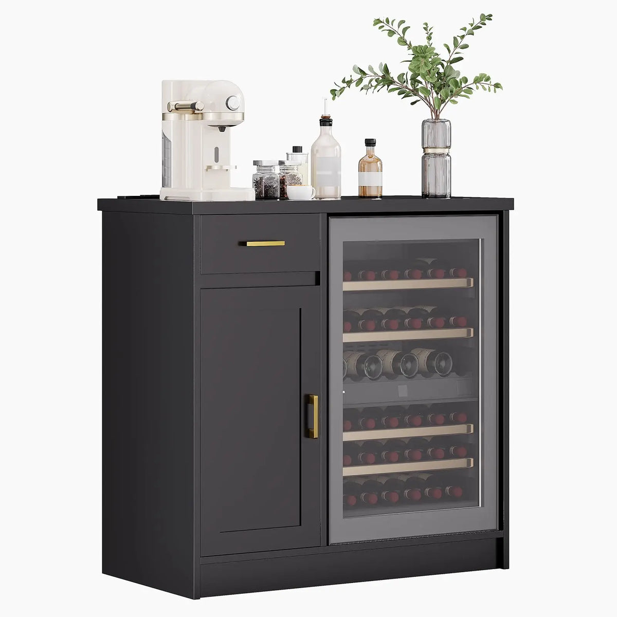 HiMISS Farmhouse Wine Bar Cabinet With USB Outlets Storage