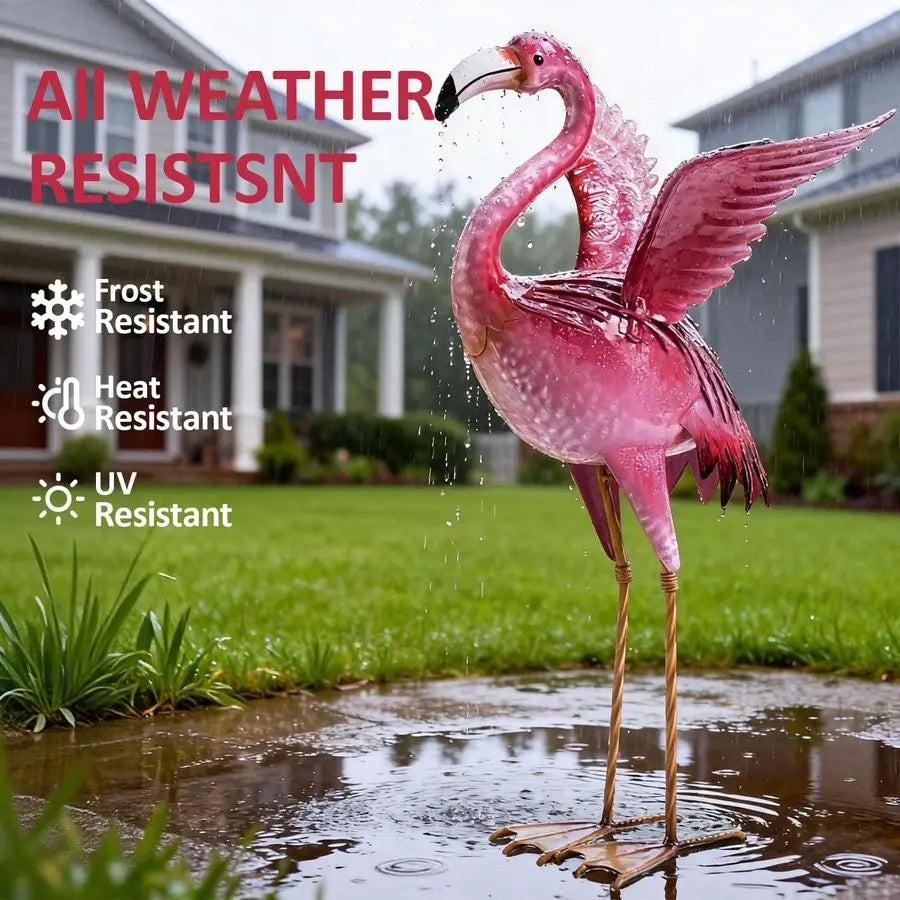 Garden Flamingo Statue Outdoor Metal Bird Sculpture Yard Art