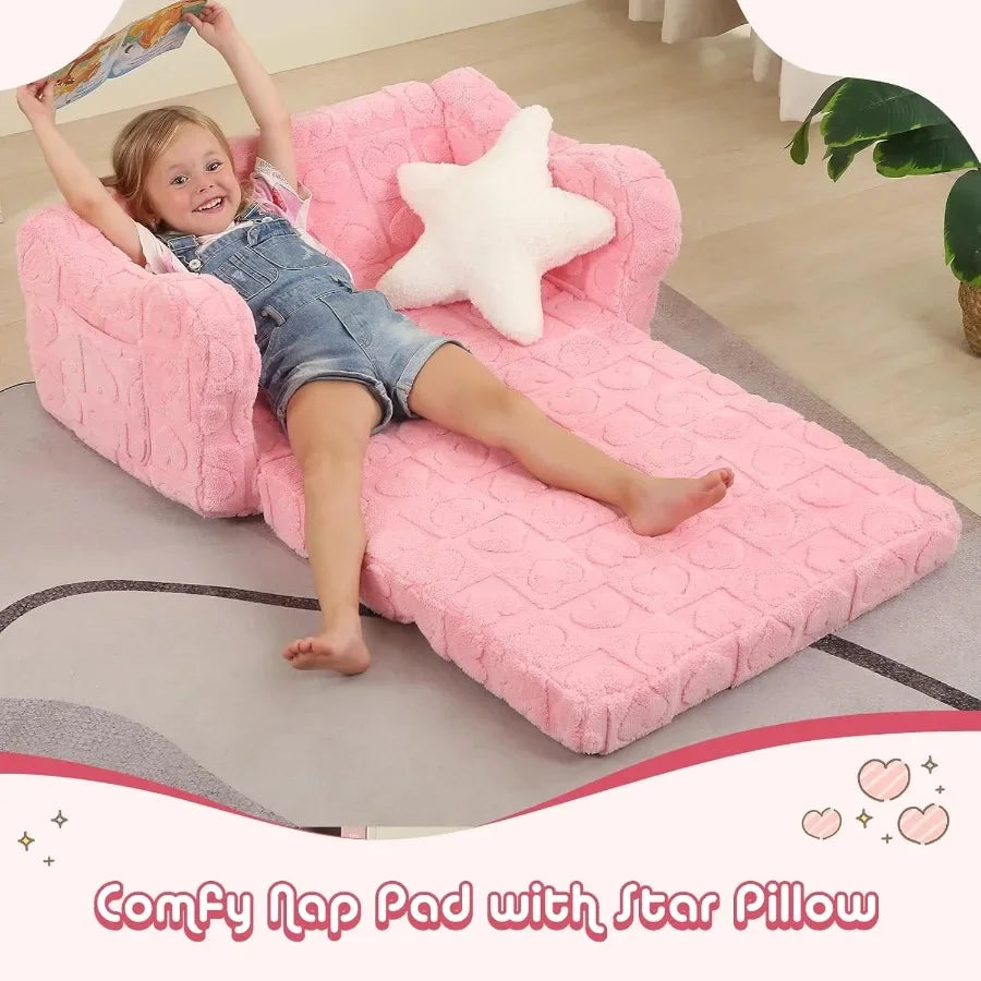 LISM TwoinOneToddlerCouch ConvertibleSofa StarPillow Comfy Sturdy Light EasyAssemble Durable