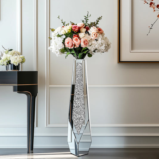 Tall Crushed Diamond Floor Vase Modern Crystal Home Decor for Living Room