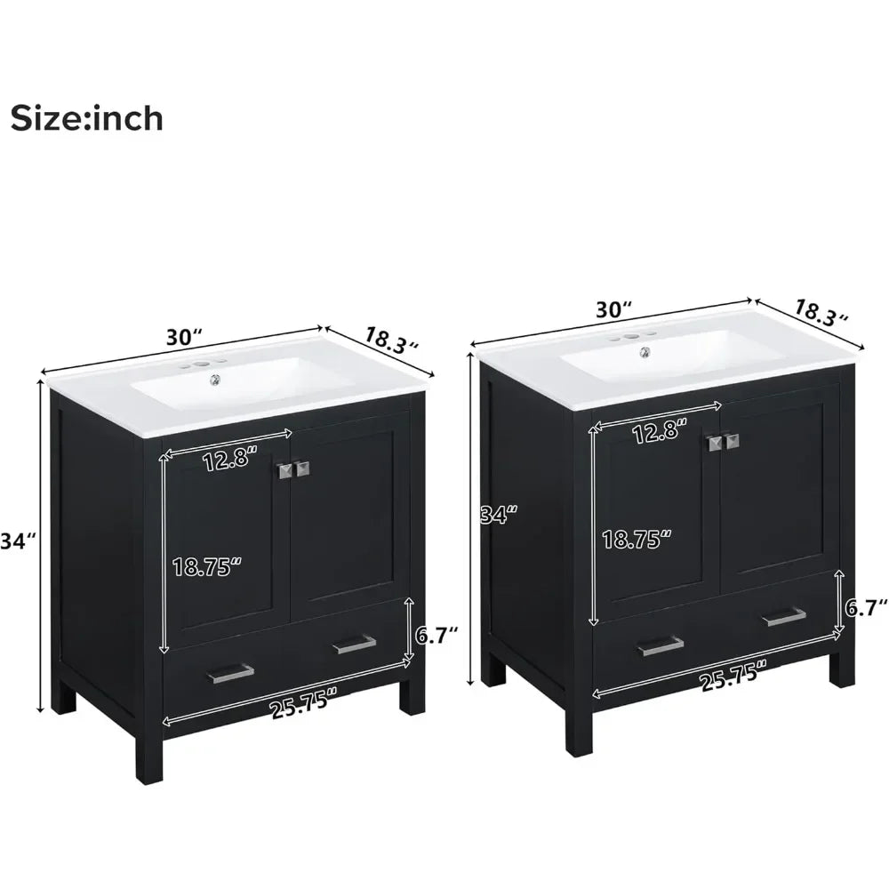 60 Inch Solid Wood Bathroom Vanity with Double Sink and Storage Cabinets