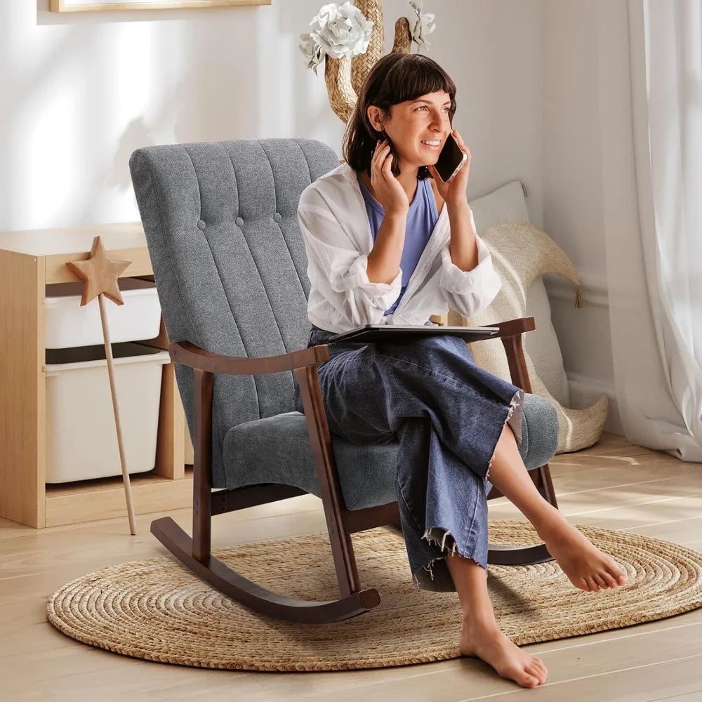 RBXC Modern Upholstered Rocking Chair With Fabric Padded Seat